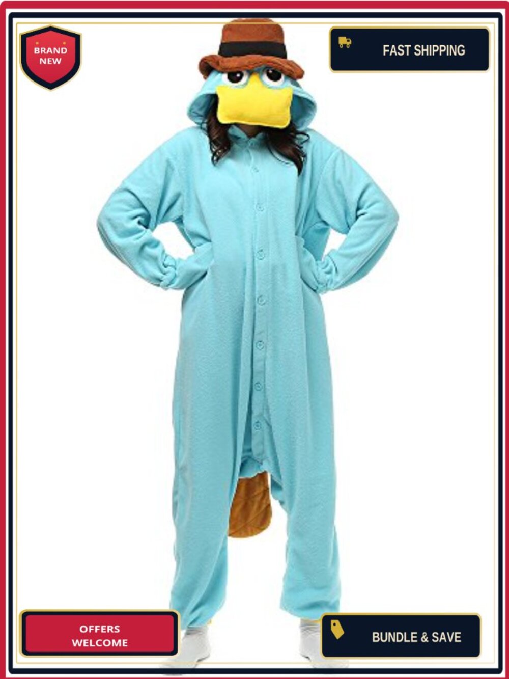 Unisex Adult Onesie Pajama Platypus Animal Costume Hooded